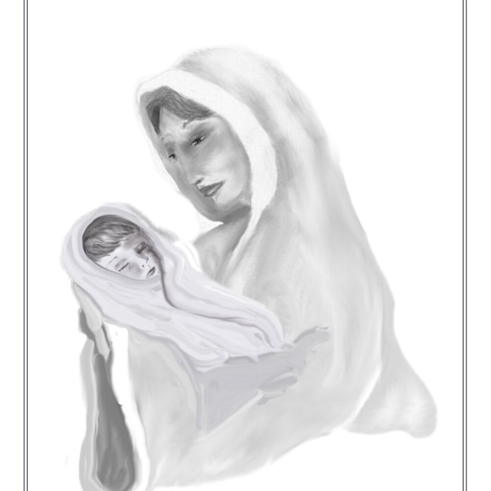 MOTHER MARY & BABY FESUS, DRAWING by D.A.Schroeder